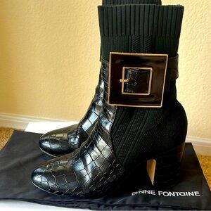 Fab Anne Fontaine croc-embossed leather sock boots w/ removable buckle!